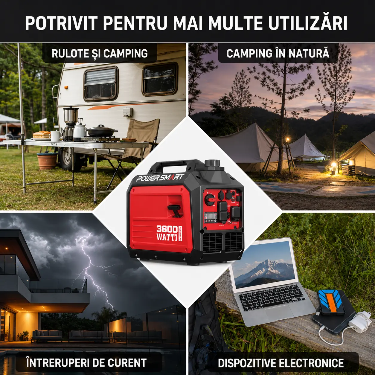 Generator invertor PowerSmart DB5035 cu prize Schuko Tip F pentru România — imagine 5